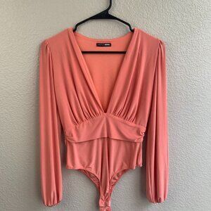 Fashion Nova Women's Bodysuit Orange Size Medium Deep v-Neck